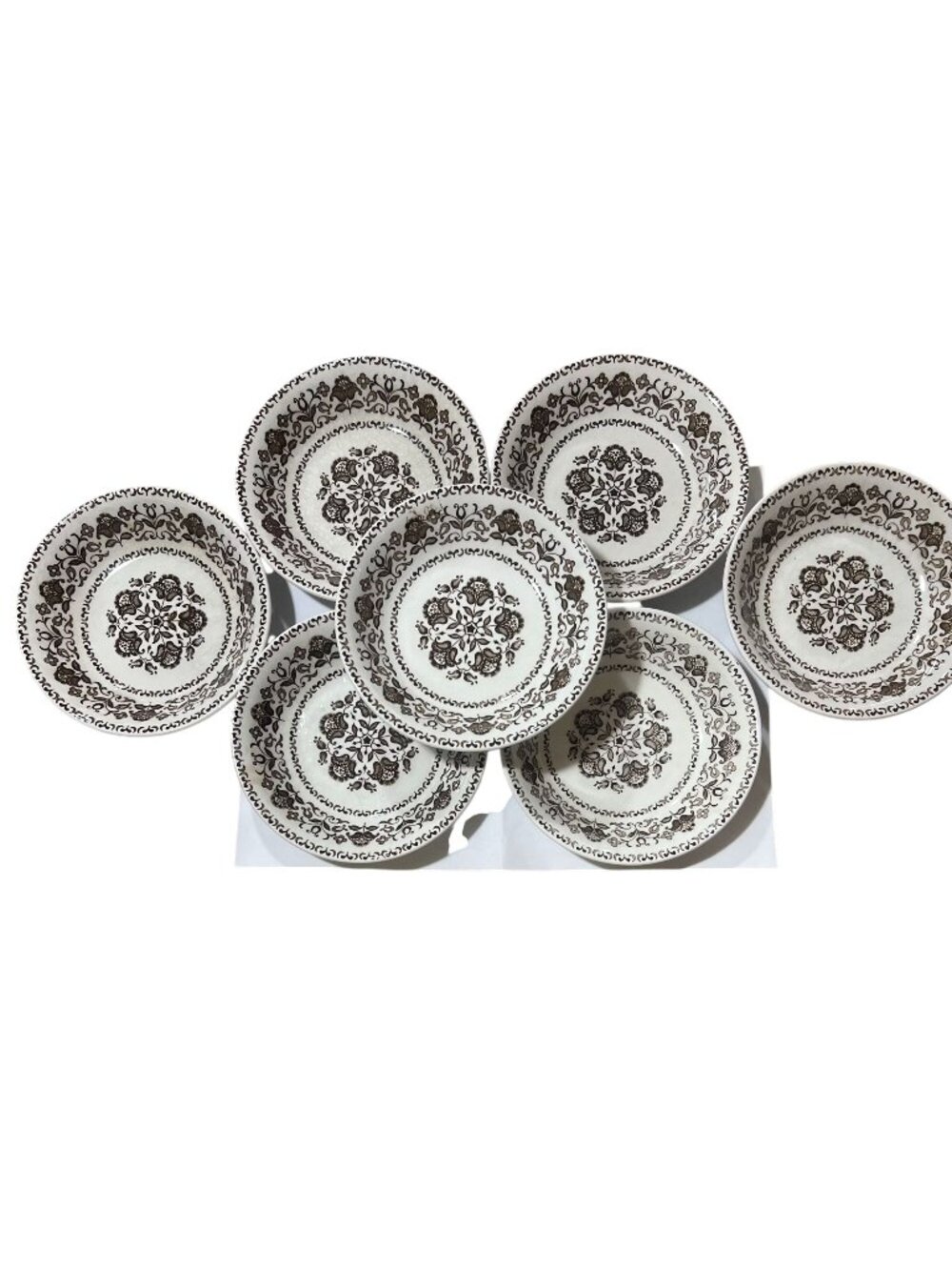 Set Of 7 "Wellesley" Wood & Sons England Brown Floral Pattern 6-Inch Small Bowls